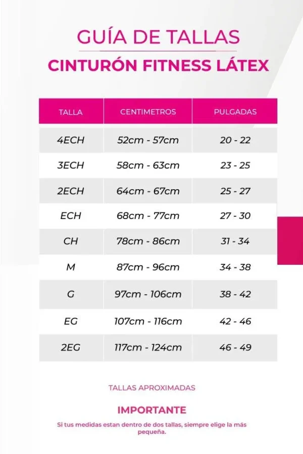 cinturon-fitness-bella-michell-tabla-de-medidas Cinturón Fitness Reductor con Látex Bella Michell